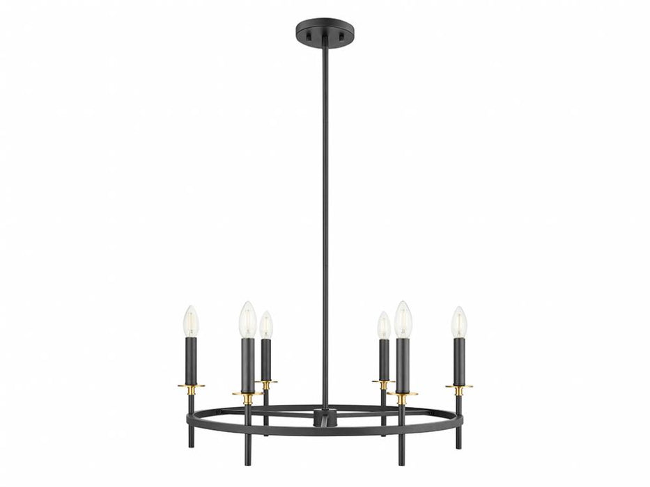 6-Light Chandelier in Matte Black and Natural Brass