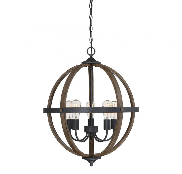 5-Light Pendant in Wood with Black