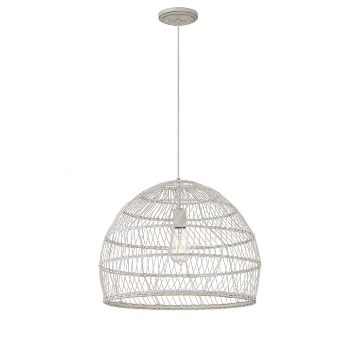 1-Light Pendant in White Rattan with A White Socket 