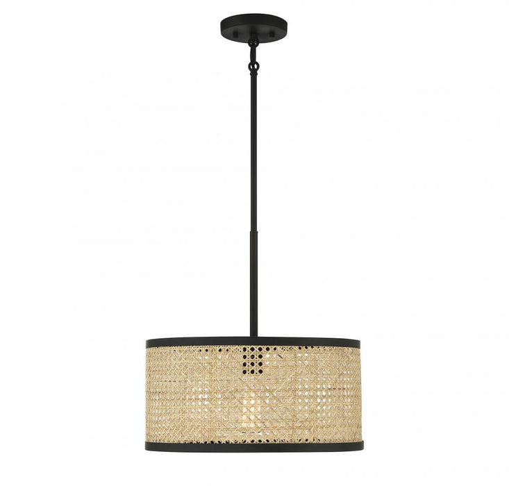 1-Light Pendant in Natural Cane with Matte Black
