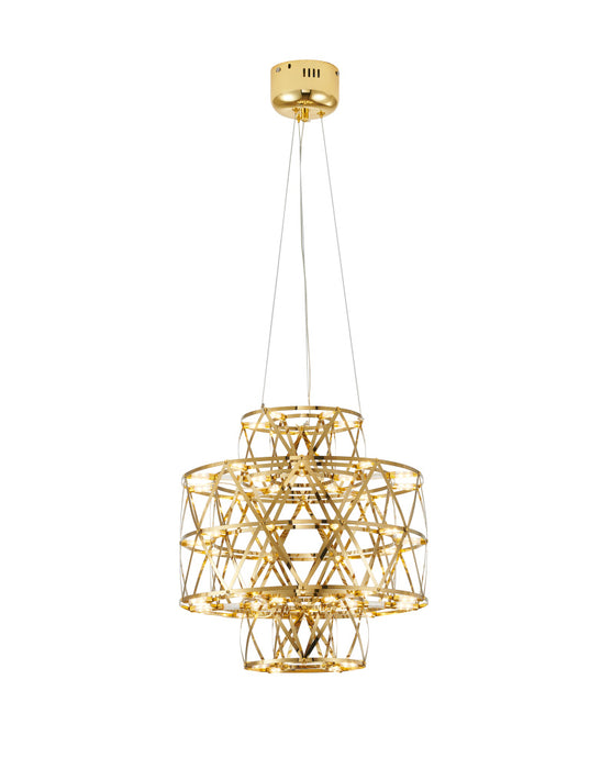 40-Light Dimmable Gold Stainless Steel LED Chandelier in a 3-Tier Design