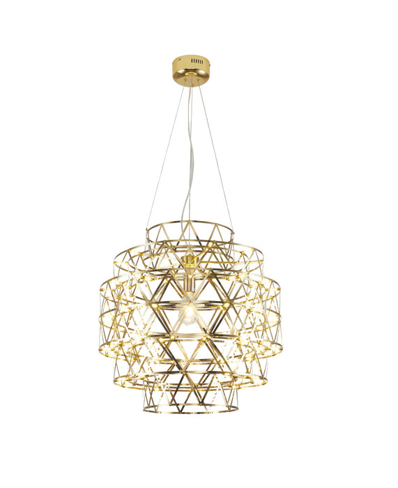 85-Light Dimmable Gold Stainless Steel LED Chandelier in a 5-Tier Design
