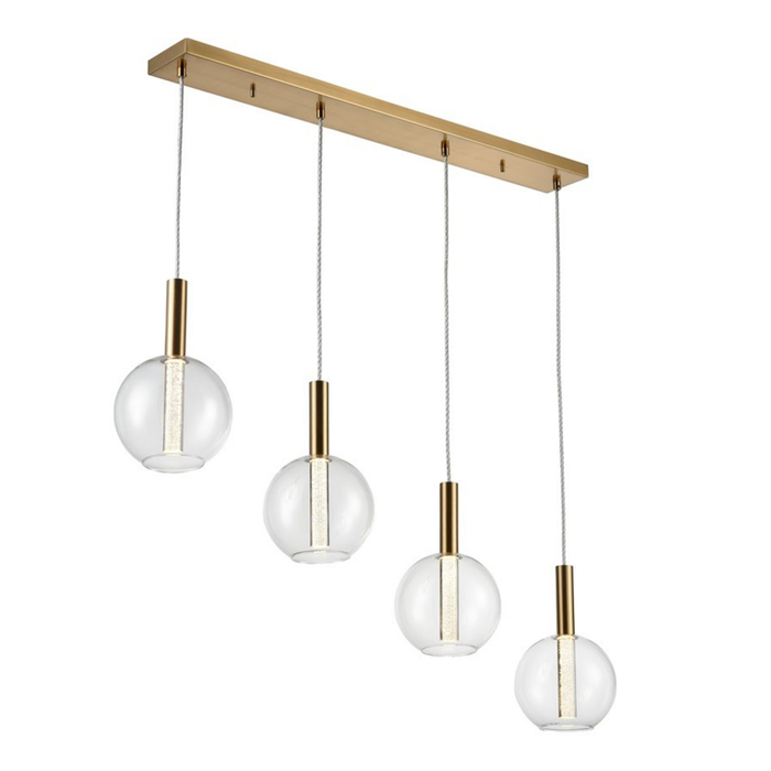 Empire 40" 4-Light, Glass Globe LED Multi-Pendant in Golden Brass