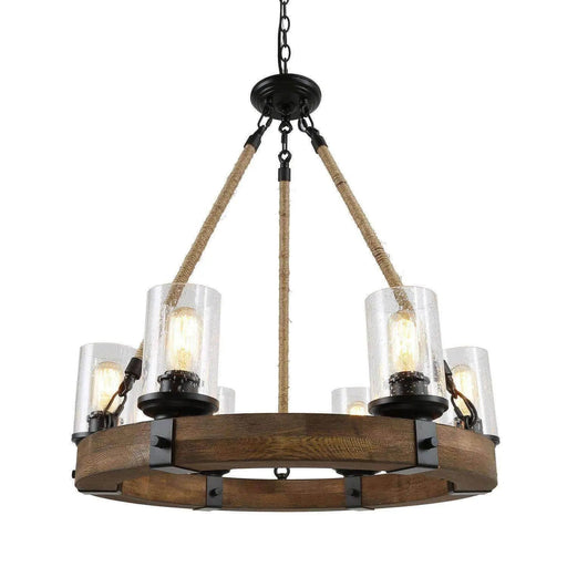 Matthew Rustic Wood Rope Wagon Wheel Chandelier 