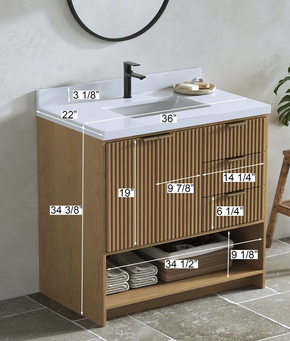 San Diego 36" Oak Gray Bathroom Vanity, Single Sink