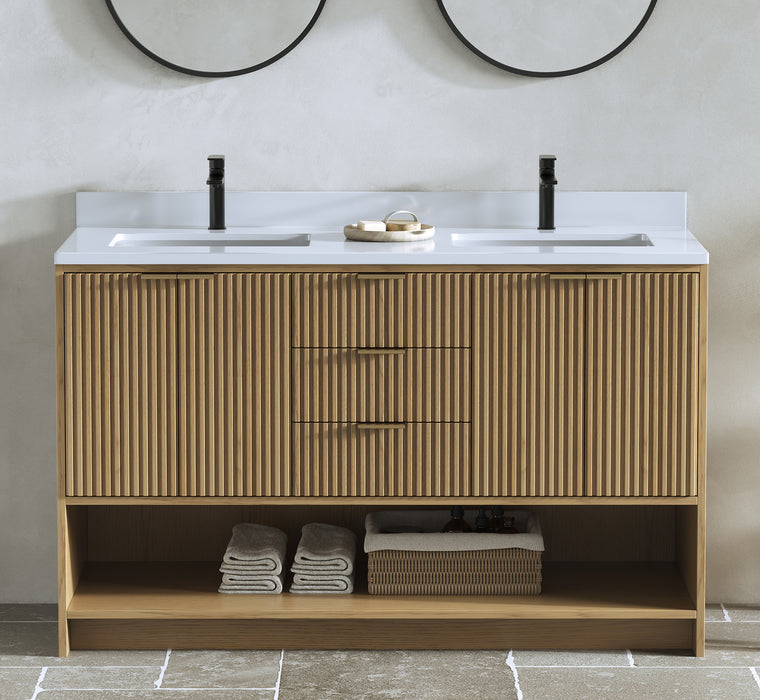 San Diego 55" Oak Gray Bathroom Vanity, Double Sinks