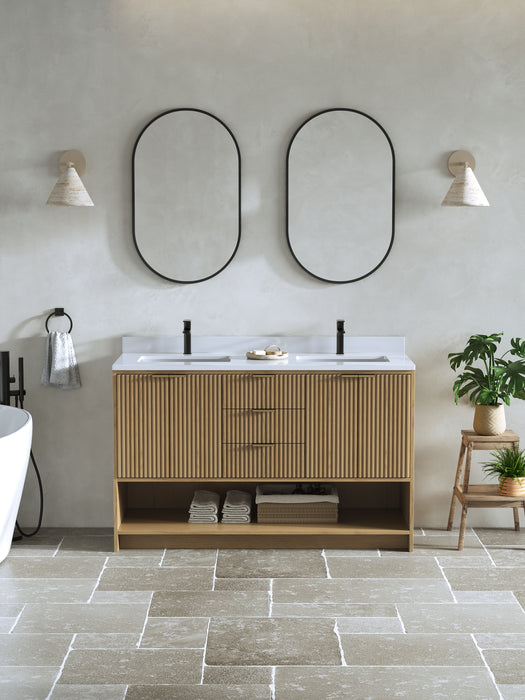 San Diego 55" Oak Gray Bathroom Vanity, Double Sinks