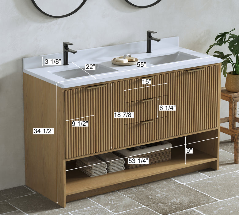 San Diego 55" Oak Gray Bathroom Vanity, Double Sinks
