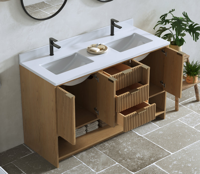 San Diego 55" Oak Gray Bathroom Vanity, Double Sinks