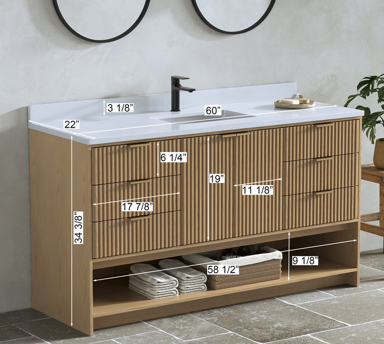 San Diego 60" Oak Gray Bathroom Vanity, Single Sink
