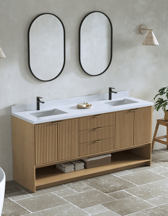 San Diego 72" Oak Gray Bathroom Vanity, Double Sinks
