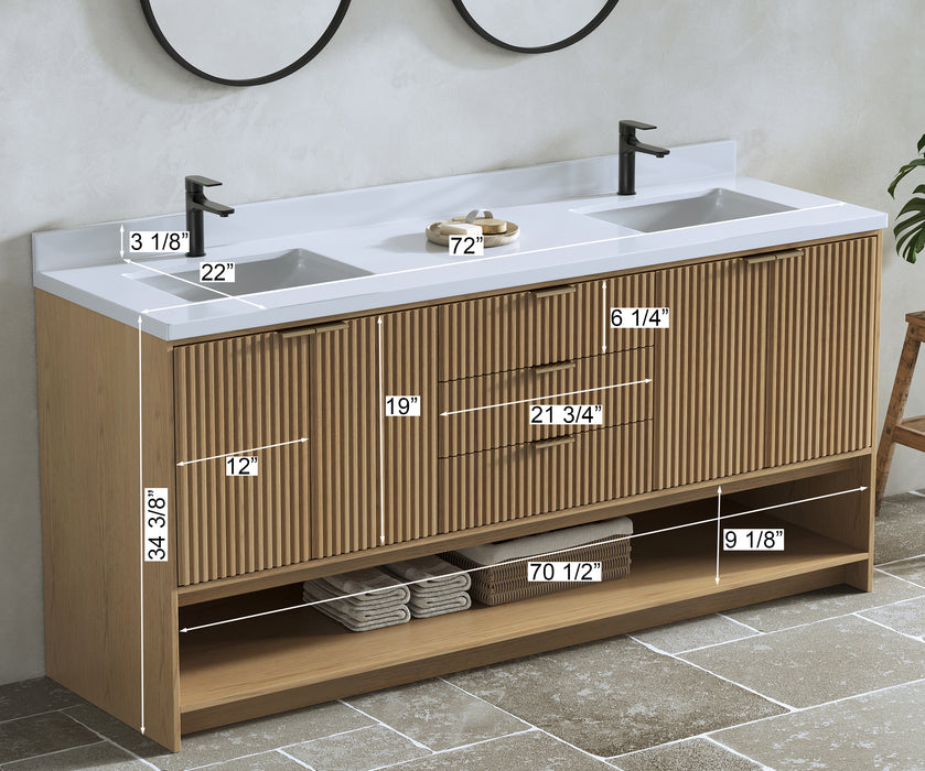 San Diego 72" Oak Gray Bathroom Vanity, Double Sinks