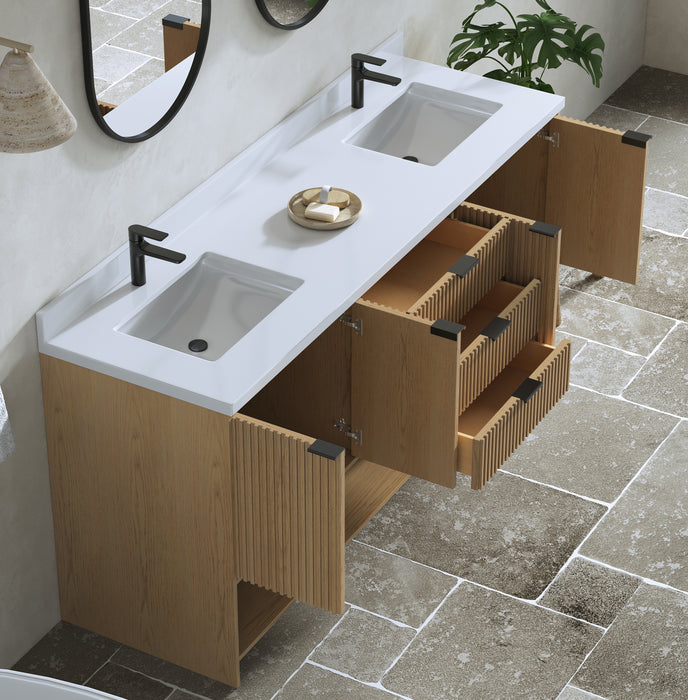 San Diego 72" Oak Gray Bathroom Vanity, Double Sinks