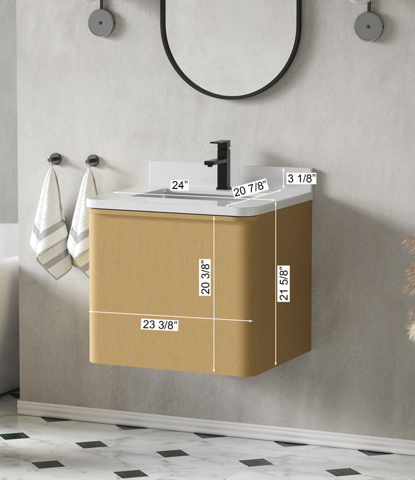 Lucas 24" Single Floating Bathroom Vanity With White Engineered Stone Top