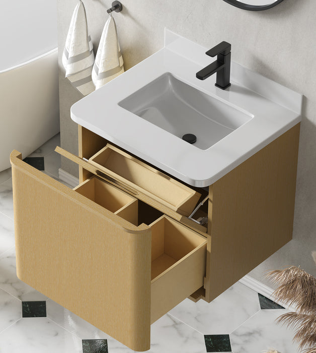 Lucas 24" Single Floating Bathroom Vanity With White Engineered Stone Top