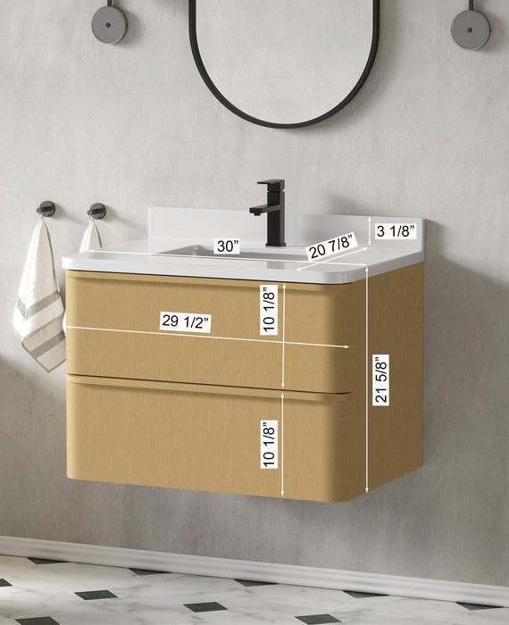 Lucas 30" Single Floating Bathroom Vanity With White Engineered Stone Top