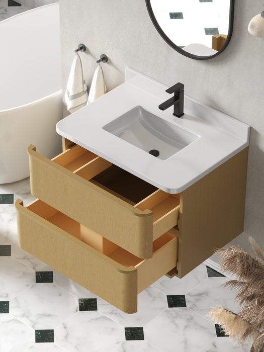 Lucas 30" Single Floating Bathroom Vanity With White Engineered Stone Top