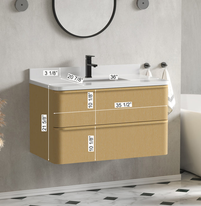 Lucas 36" Single Floating Bathroom Vanity With White Engineered Stone Top