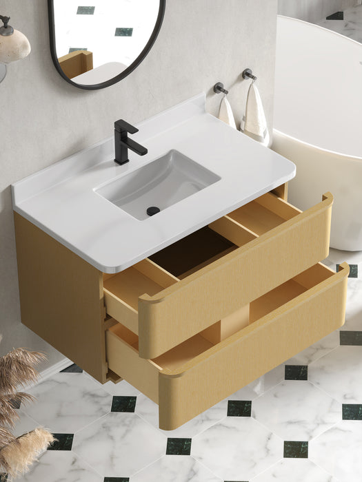 Lucas 36" Single Floating Bathroom Vanity With White Engineered Stone Top