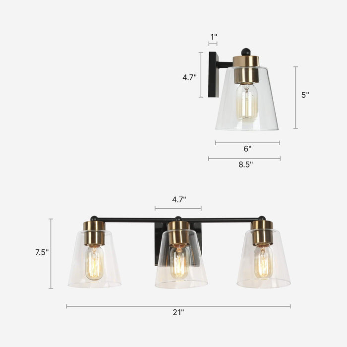 Zyrelis 3-Light Black and Brass Bathroom Vanity Lights
