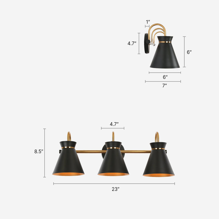 Noah 3-Light Black and Brass Bathroom Vanity Lights