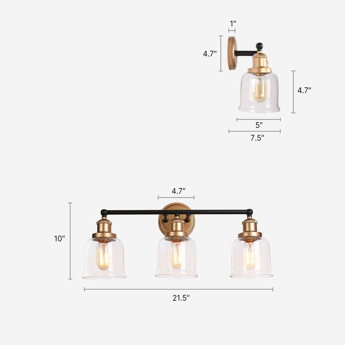 Hengra 3-Light Black and Gold Bathroom Vanity Lights