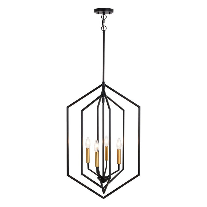 Riley 18-in. 4 Light Pendant Black and Satin Brass