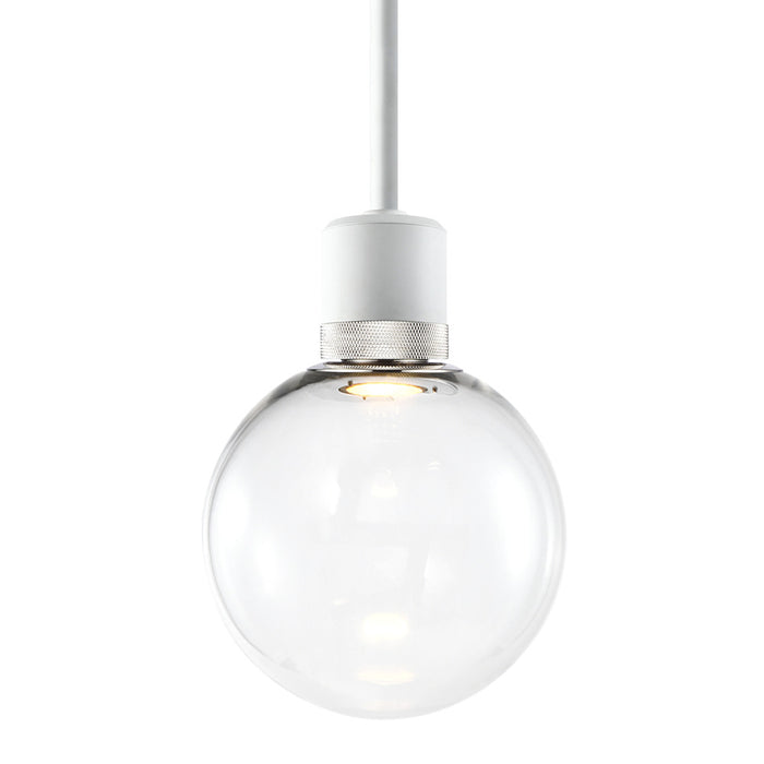 Zigrina Globe Glass LED Pendant in White and Nickel Knurled Ring