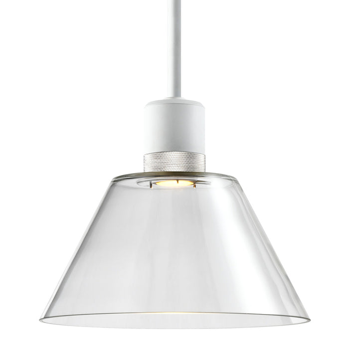 Zigrina Glass Cone LED Pendant in White and Nickel Knurled Ring