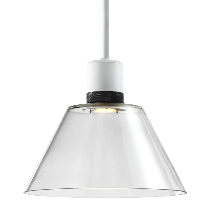 Zigrina Glass Cone LED Pendant in White and Black Knurled Ring