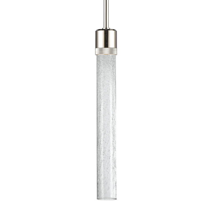 Zigrina 18" Crackled Glass LED Pendant with Knurl Ring Polished Nickel