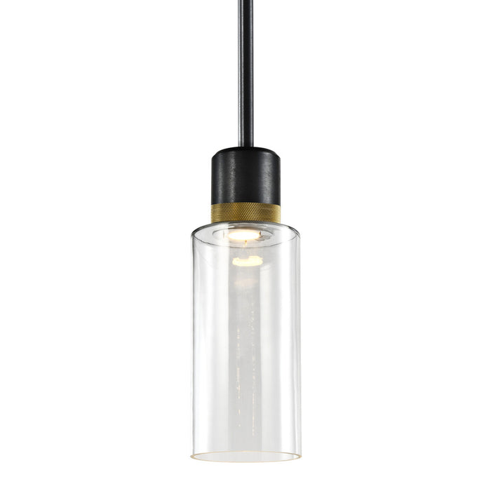 Zigrina 12" Glass Drum LED Pendant in Black and Brass Knurled Ring