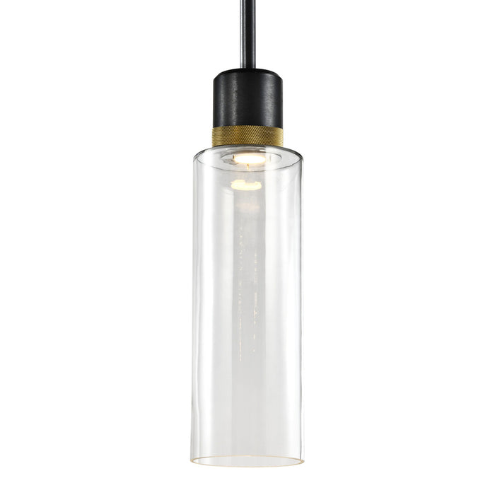 Zigrina 18" Glass Drum LED Pendant in Black and Brass Knurled Ring