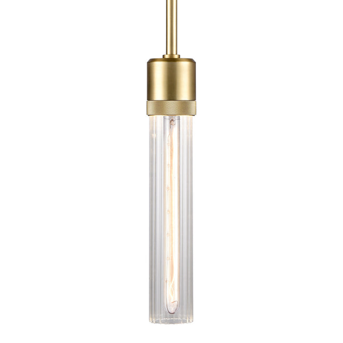 Zigrina 12" Fluted Glass E26 Pendant with Knurled Ring Aged Brass
