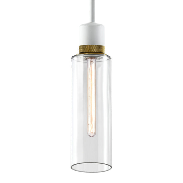 Zigrina 18" Glass Drum E26 Pendant in White with Knurled Ring in Brass