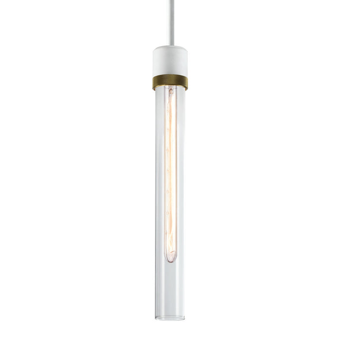 Zigrina 18" Clear Glass E26 Pendant in White with Knurled Ring in Brass