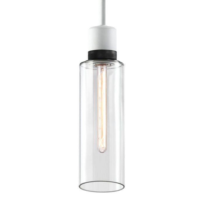 Zigrina 18" Glass Drum E26 Pendant in White with Knurled Ring in Black