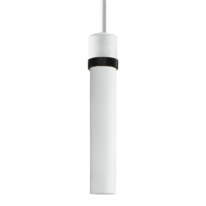 Zigrina 12" White Glass E26 Pendant in White with Knurled Ring in Black