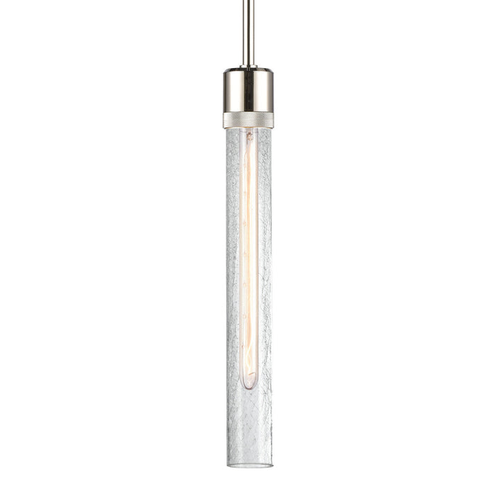 Zigrina 18" Crackled Glass E26 Pendant with Knurled Ring Polished Nickel
