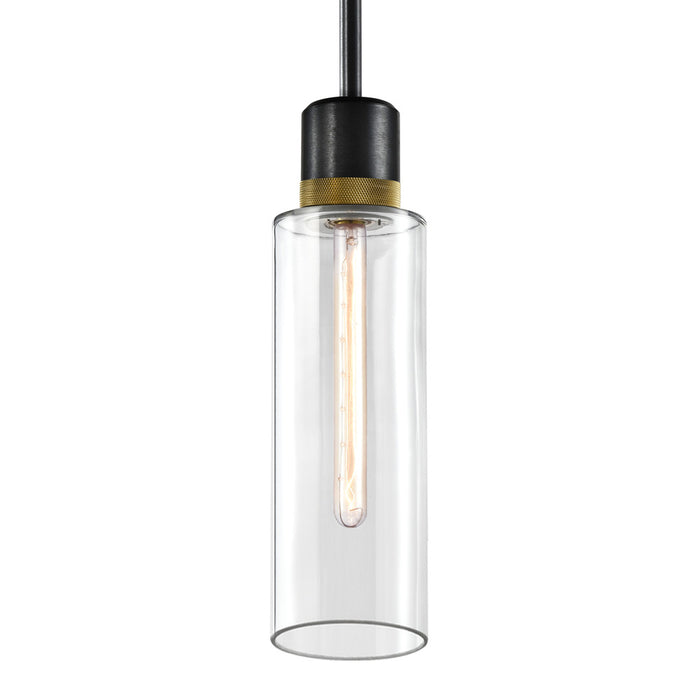 Zigrina 18" Glass Drum E26 Pendant in Black with Knurled Ring in Brass