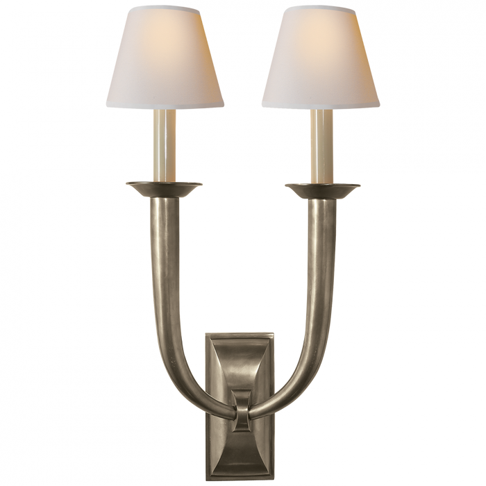 French Deco Horn Double Sconce