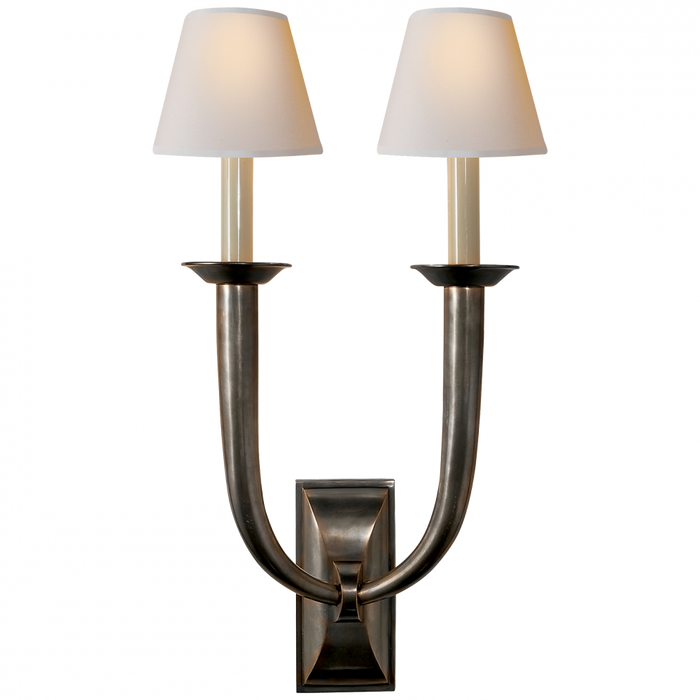 French Deco Horn Double Sconce