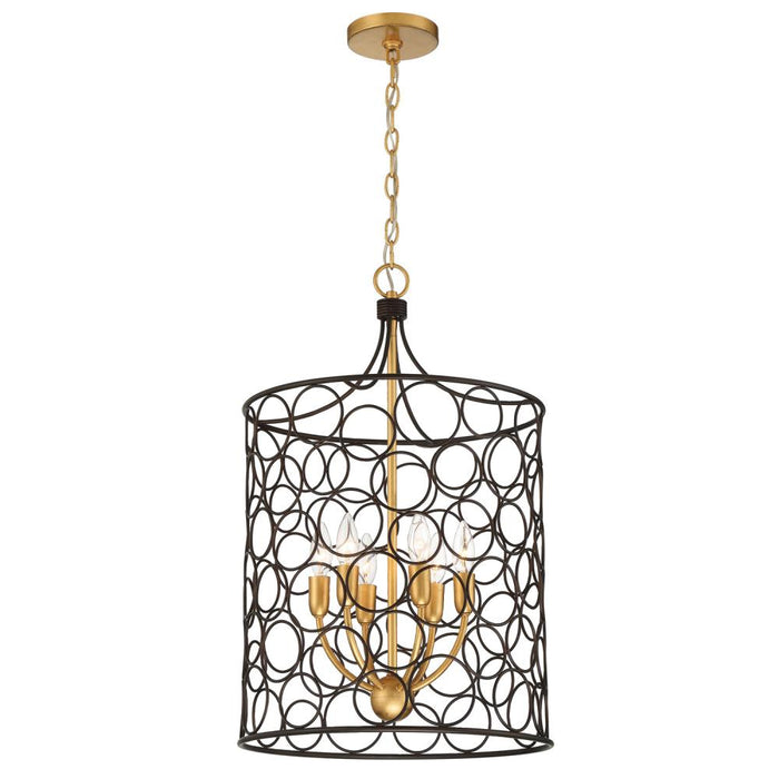 Stemmons 6 Light Bronze + Antique Gold Lantern Chandelier