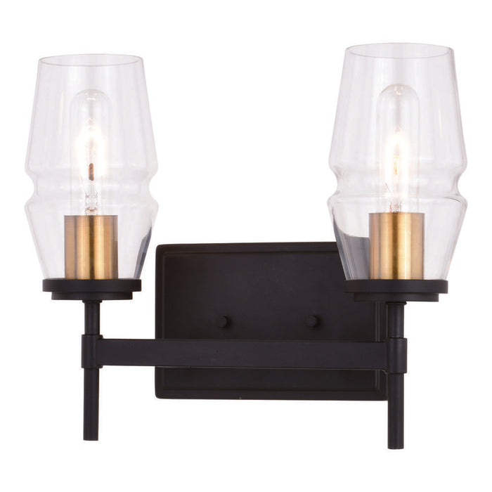 Warren 2 Light Vanity Light Matte Black and Brushed Brass