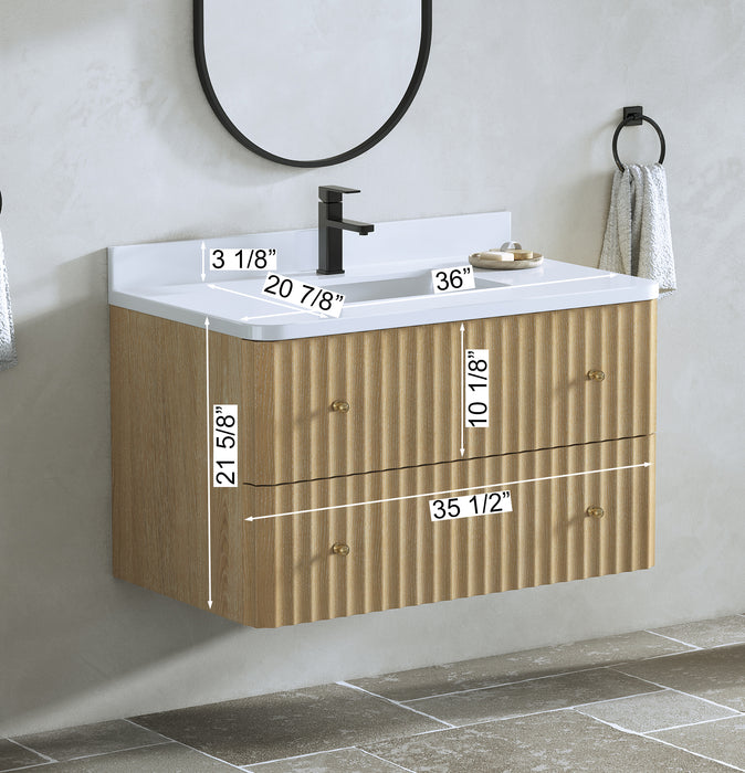 La Jolla 36" Washed Oak Floating Bathroom Vanity