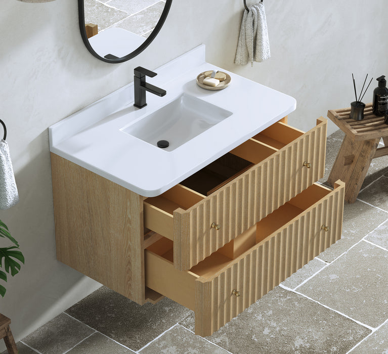 La Jolla 36" Washed Oak Floating Bathroom Vanity