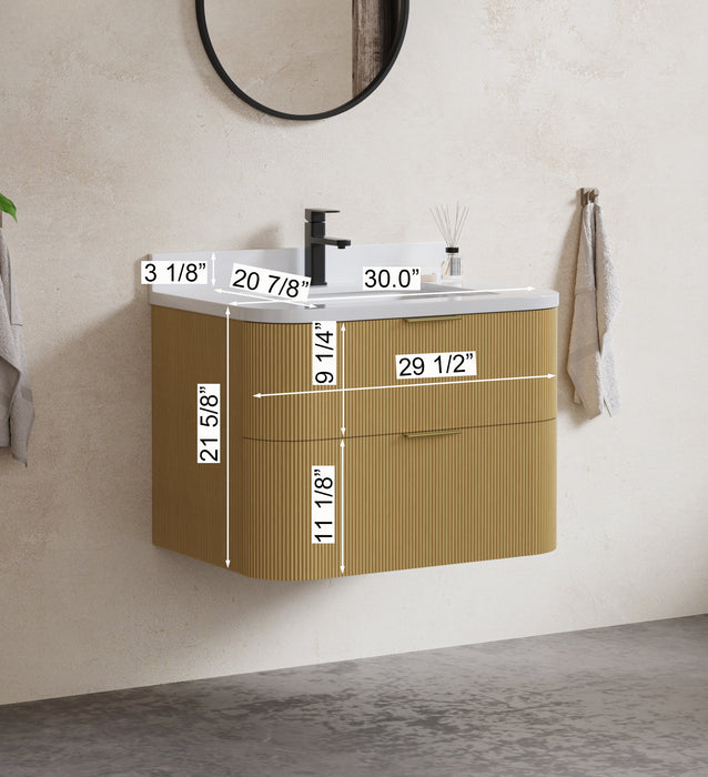 Chantal 30 inch Single Wall Mounted Bathroom Vanity with White Quartz Stone