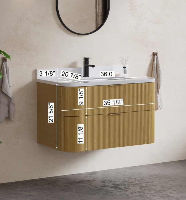 Chantal 36 inch Single Wall Mounted Bathroom Vanity with White Quartz Stone