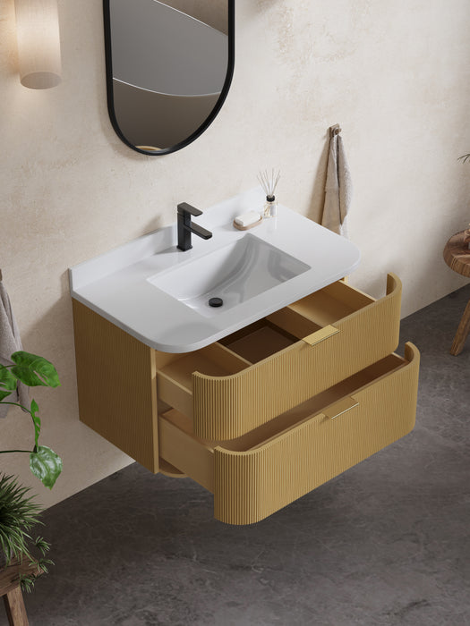 Chantal 36 inch Single Wall Mounted Bathroom Vanity with White Quartz Stone