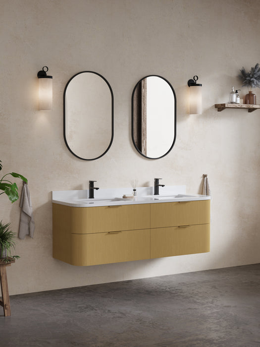 Chantal 60 inch Double Wall Mounted Bathroom Vanity with White Quartz Stone